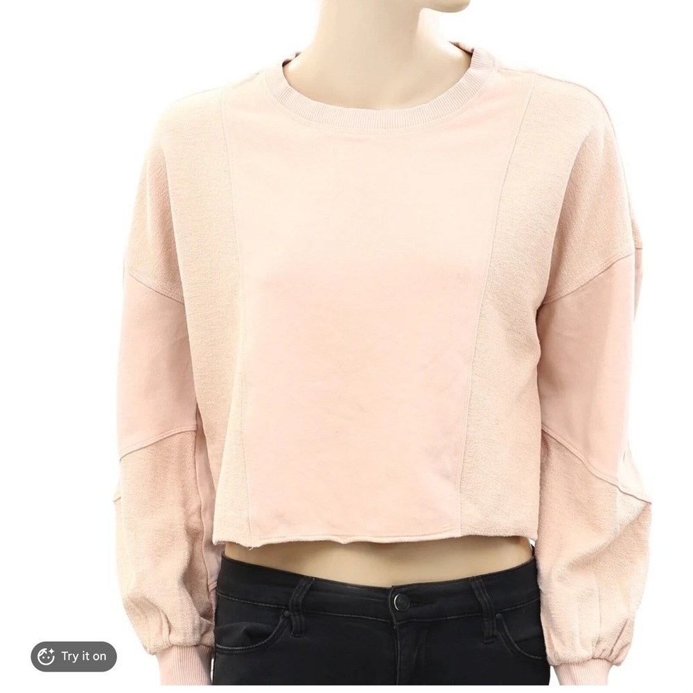 Anthropologie Womens Cropped Cotton Sweatshirt M Pink Transitional Athleisure